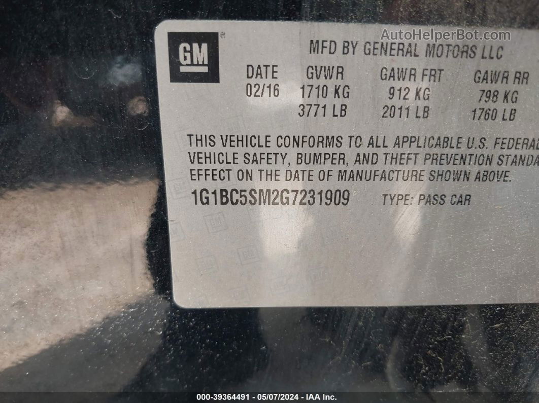 2016 Chevrolet Cruze Ls Auto Черный vin: 1G1BC5SM2G7231909