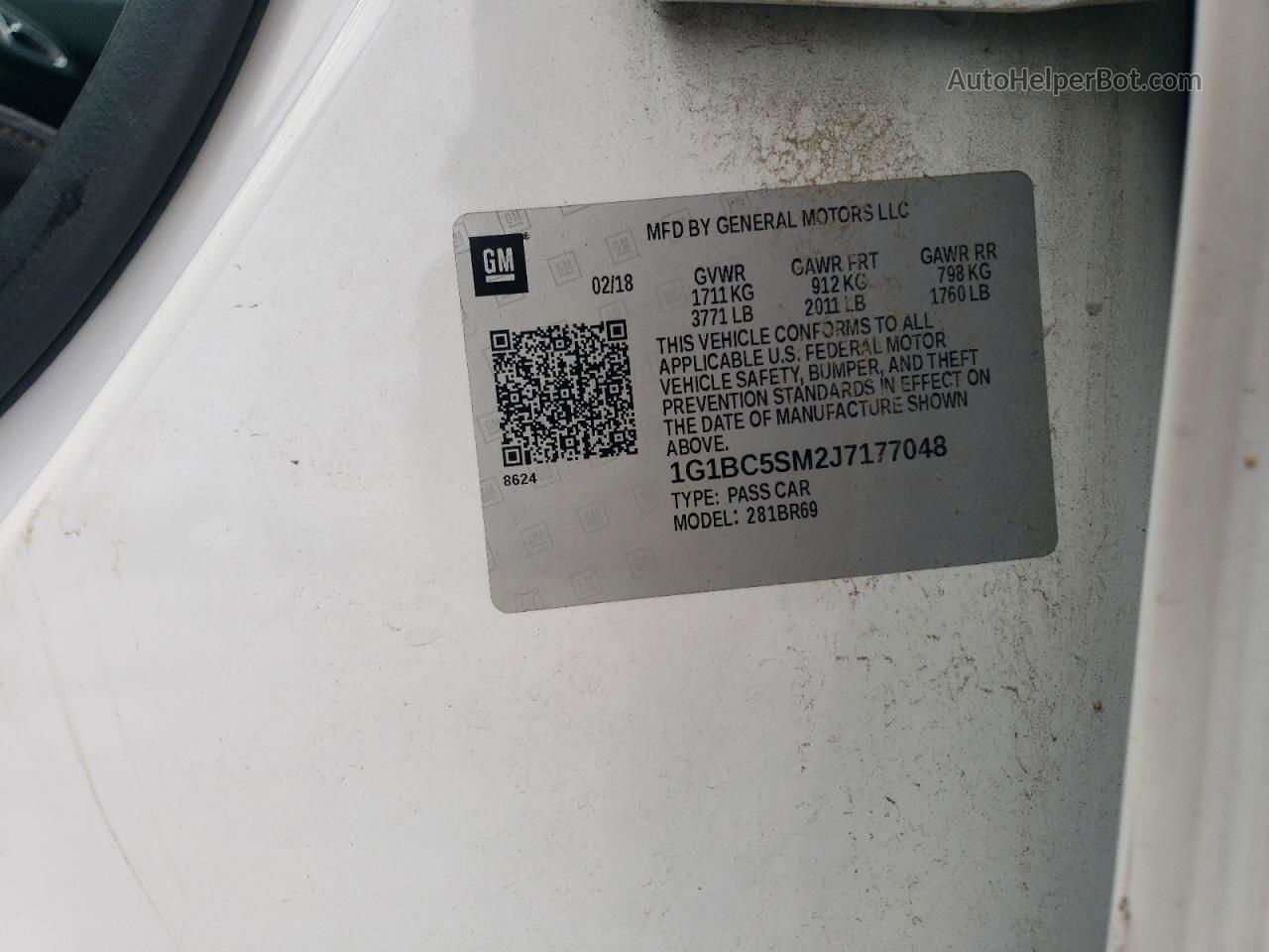 2018 Chevrolet Cruze Ls White vin: 1G1BC5SM2J7177048