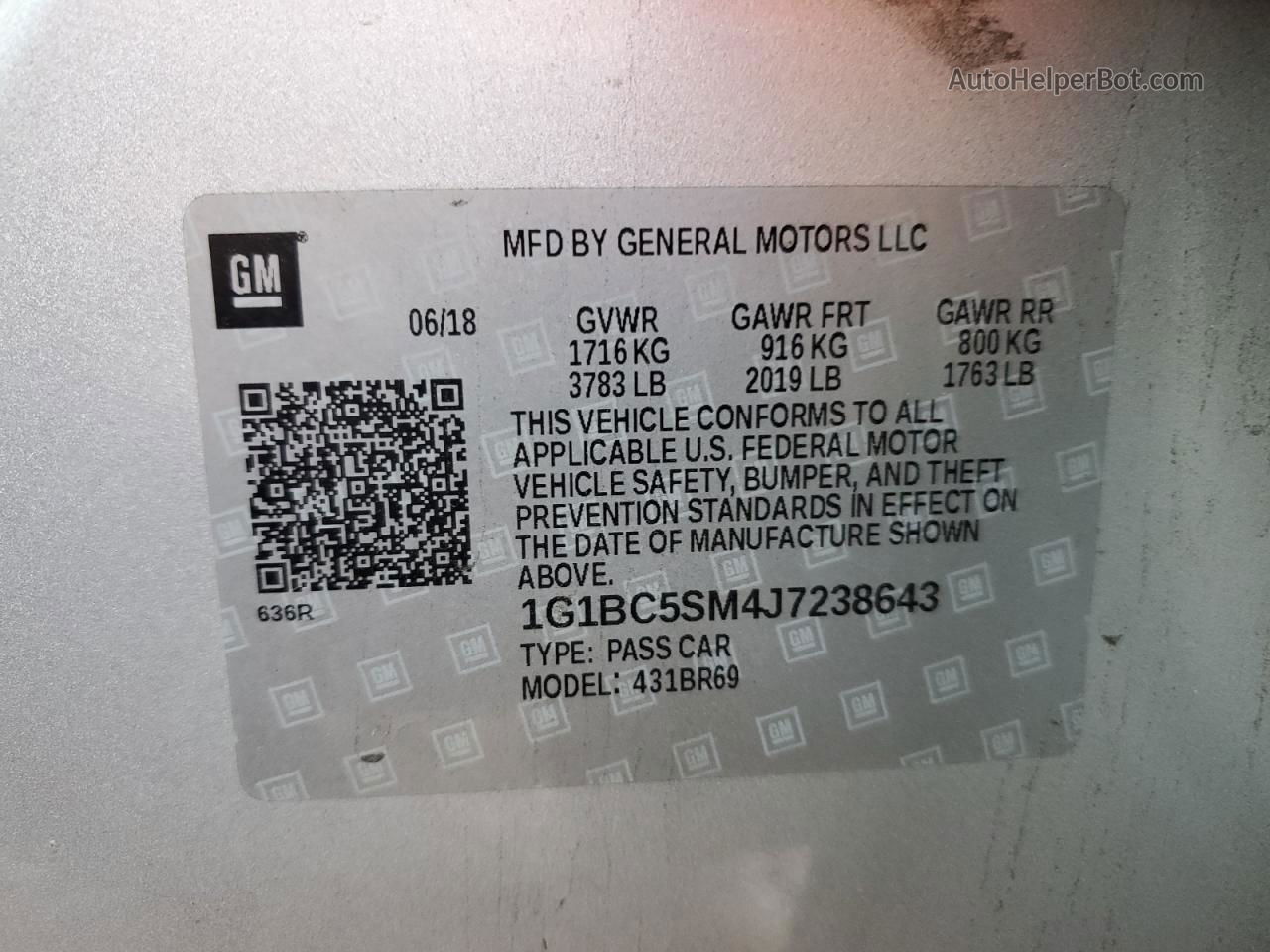 2018 Chevrolet Cruze Ls Silver vin: 1G1BC5SM4J7238643