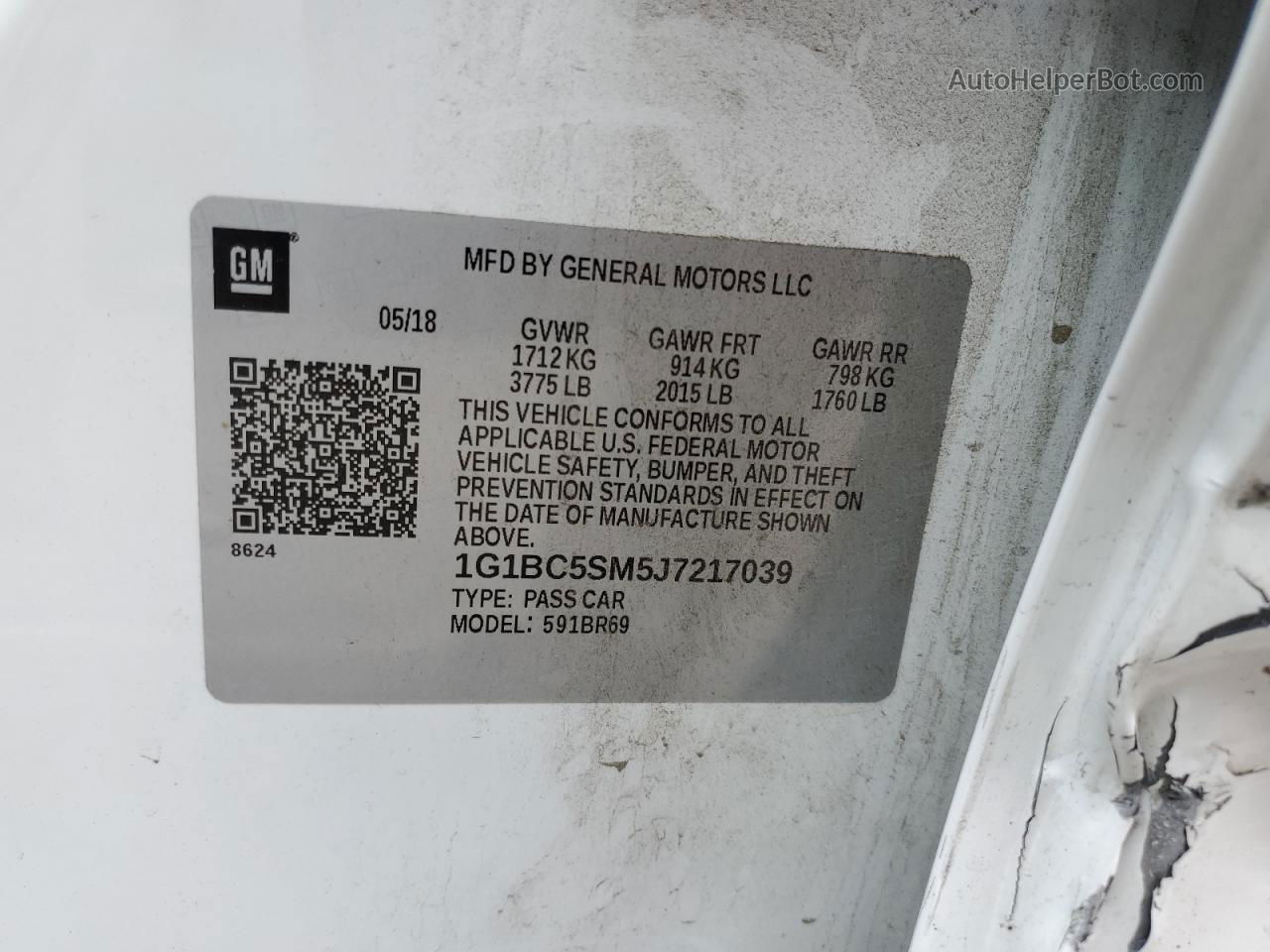 2018 Chevrolet Cruze Ls White vin: 1G1BC5SM5J7217039