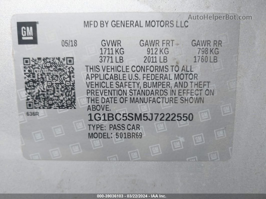 2018 Chevrolet Cruze Ls Auto Silver vin: 1G1BC5SM5J7222550