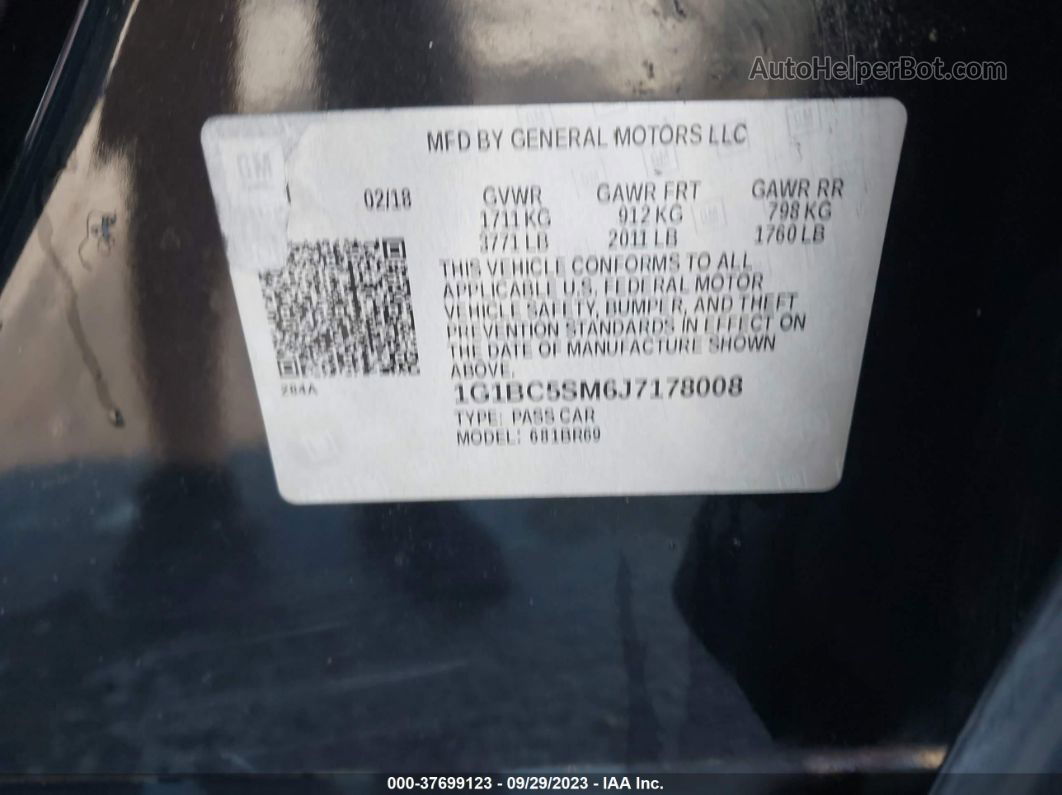 2018 Chevrolet Cruze Ls Auto Черный vin: 1G1BC5SM6J7178008