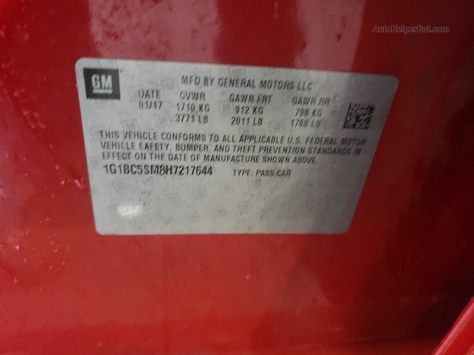 2017 Chevrolet Cruze Ls Red vin: 1G1BC5SM8H7217644