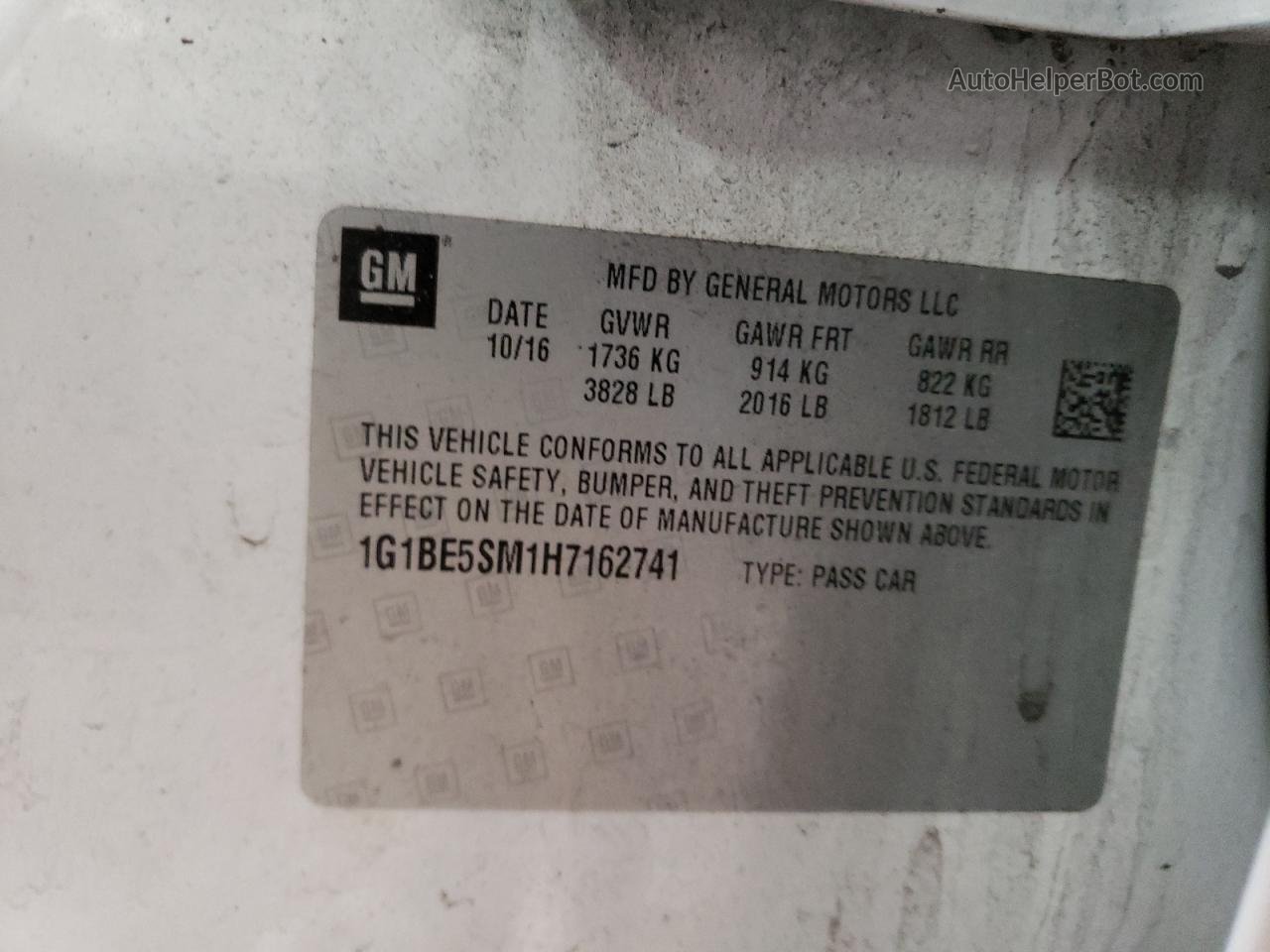 2017 Chevrolet Cruze Lt White vin: 1G1BE5SM1H7162741