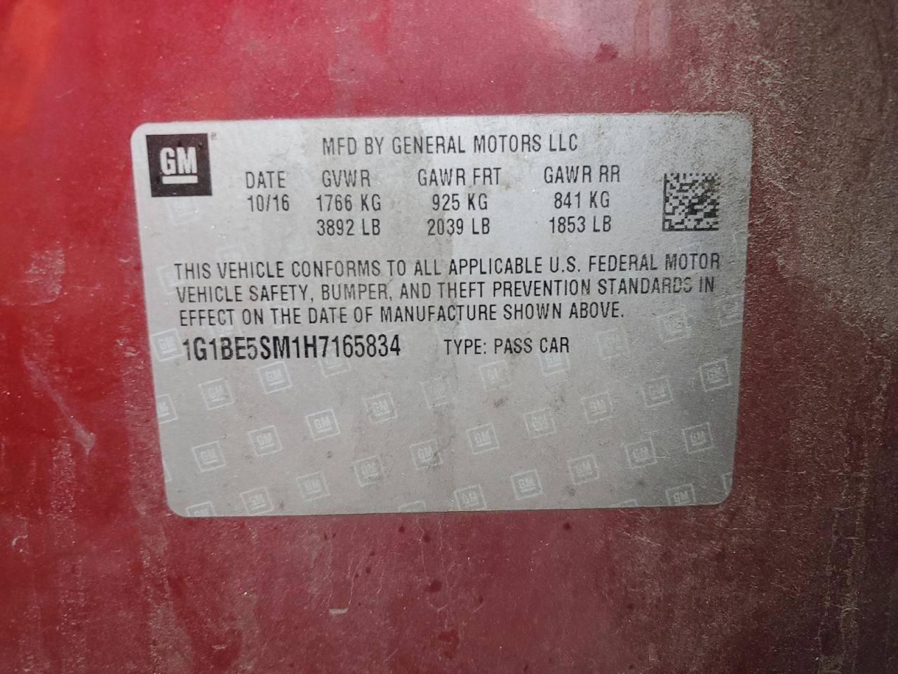 2017 Chevrolet Cruze Lt Red vin: 1G1BE5SM1H7165834