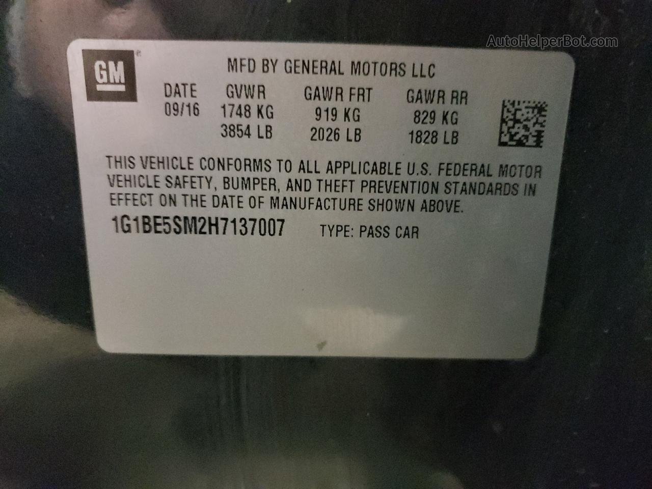 2017 Chevrolet Cruze Lt Угольный vin: 1G1BE5SM2H7137007