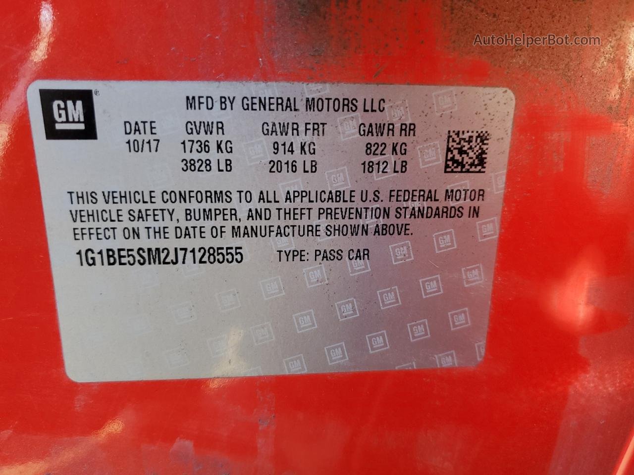 2018 Chevrolet Cruze Lt Red vin: 1G1BE5SM2J7128555