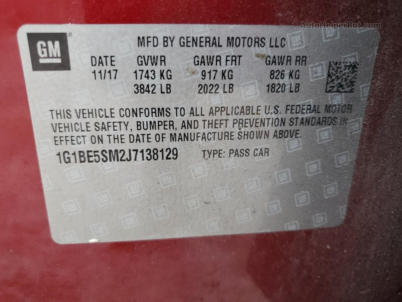 2018 Chevrolet Cruze Lt Red vin: 1G1BE5SM2J7138129
