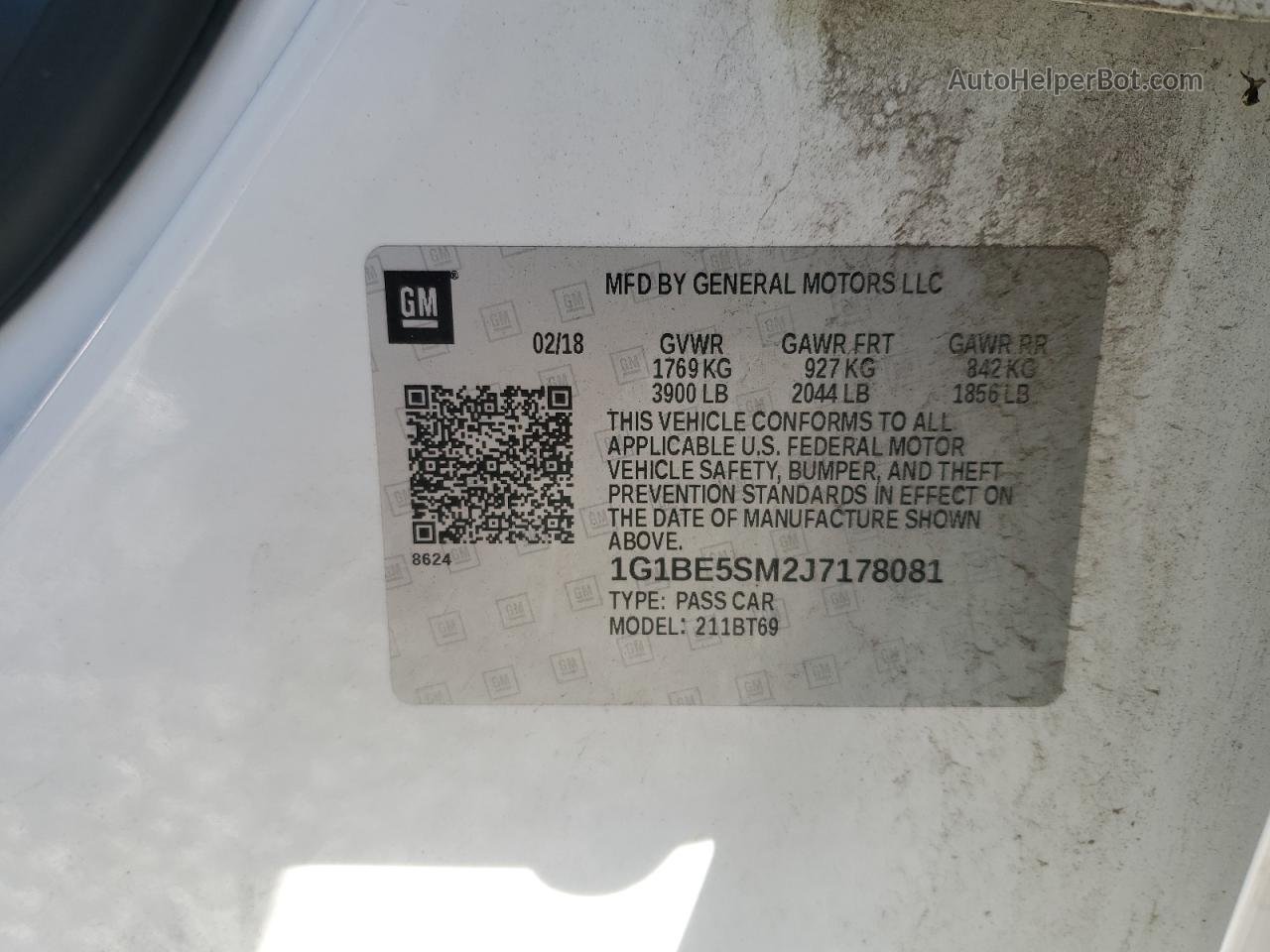 2018 Chevrolet Cruze Lt White vin: 1G1BE5SM2J7178081