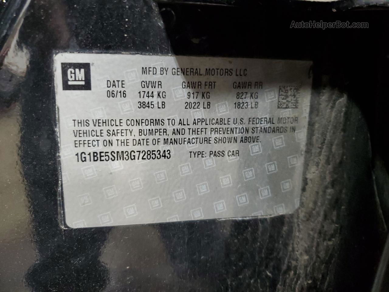2016 Chevrolet Cruze Lt Black vin: 1G1BE5SM3G7285343