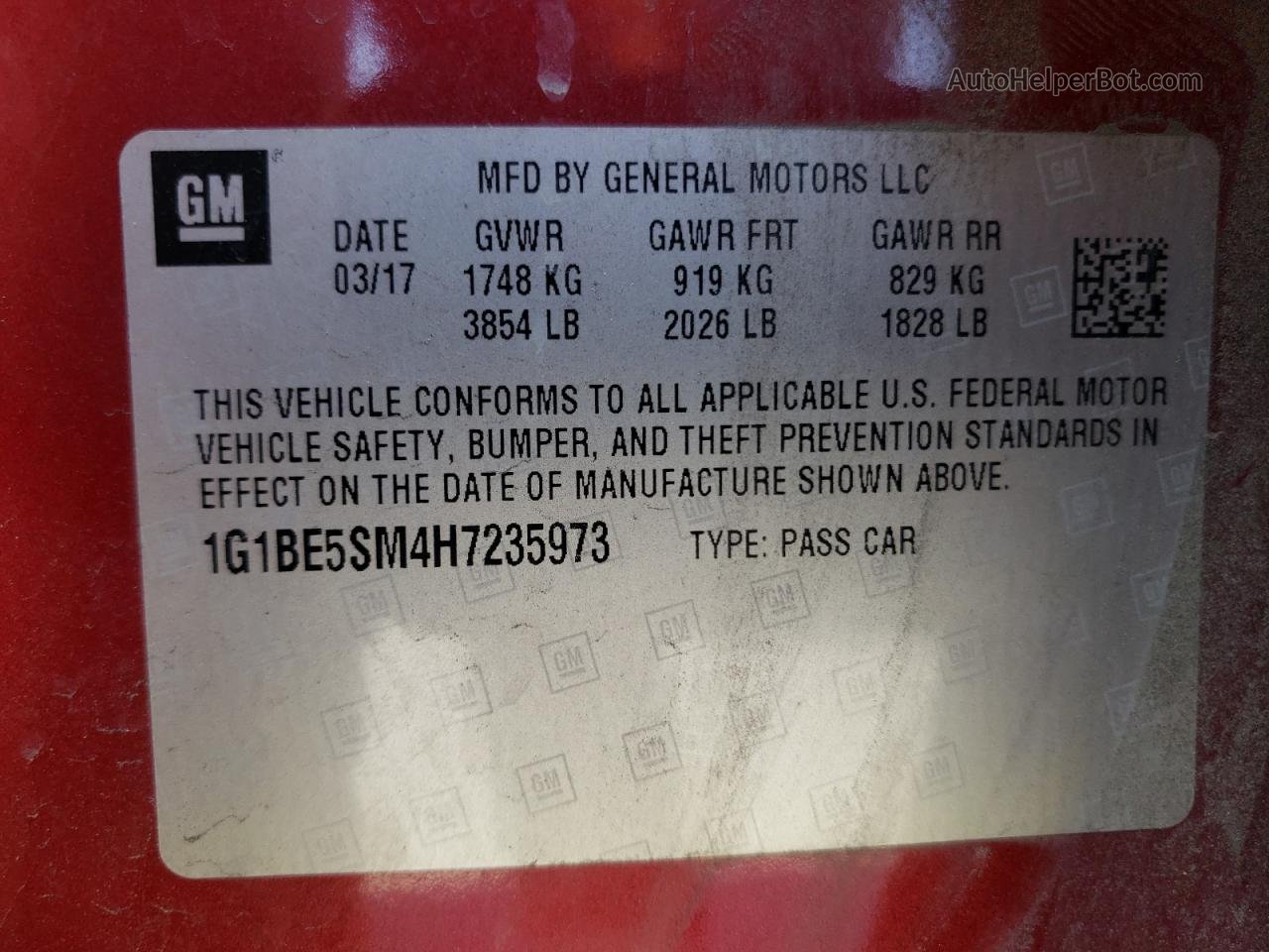 2017 Chevrolet Cruze Lt Red vin: 1G1BE5SM4H7235973