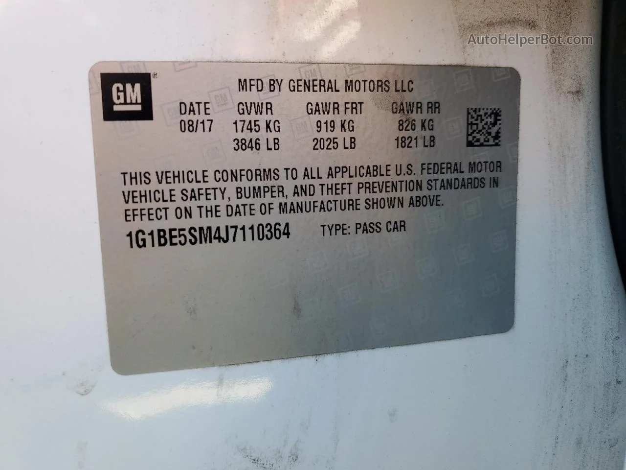 2018 Chevrolet Cruze Lt White vin: 1G1BE5SM4J7110364
