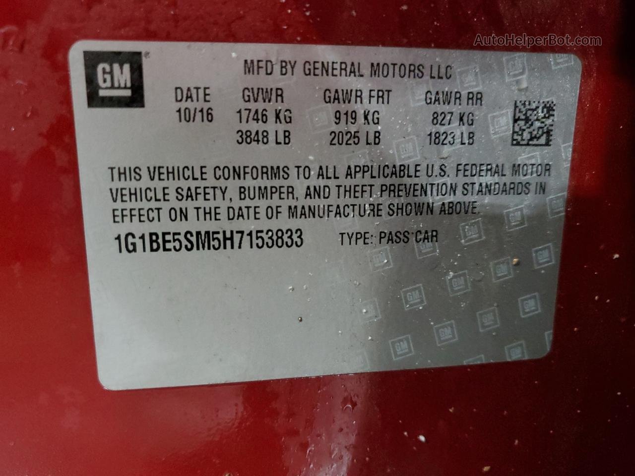 2017 Chevrolet Cruze Lt Red vin: 1G1BE5SM5H7153833