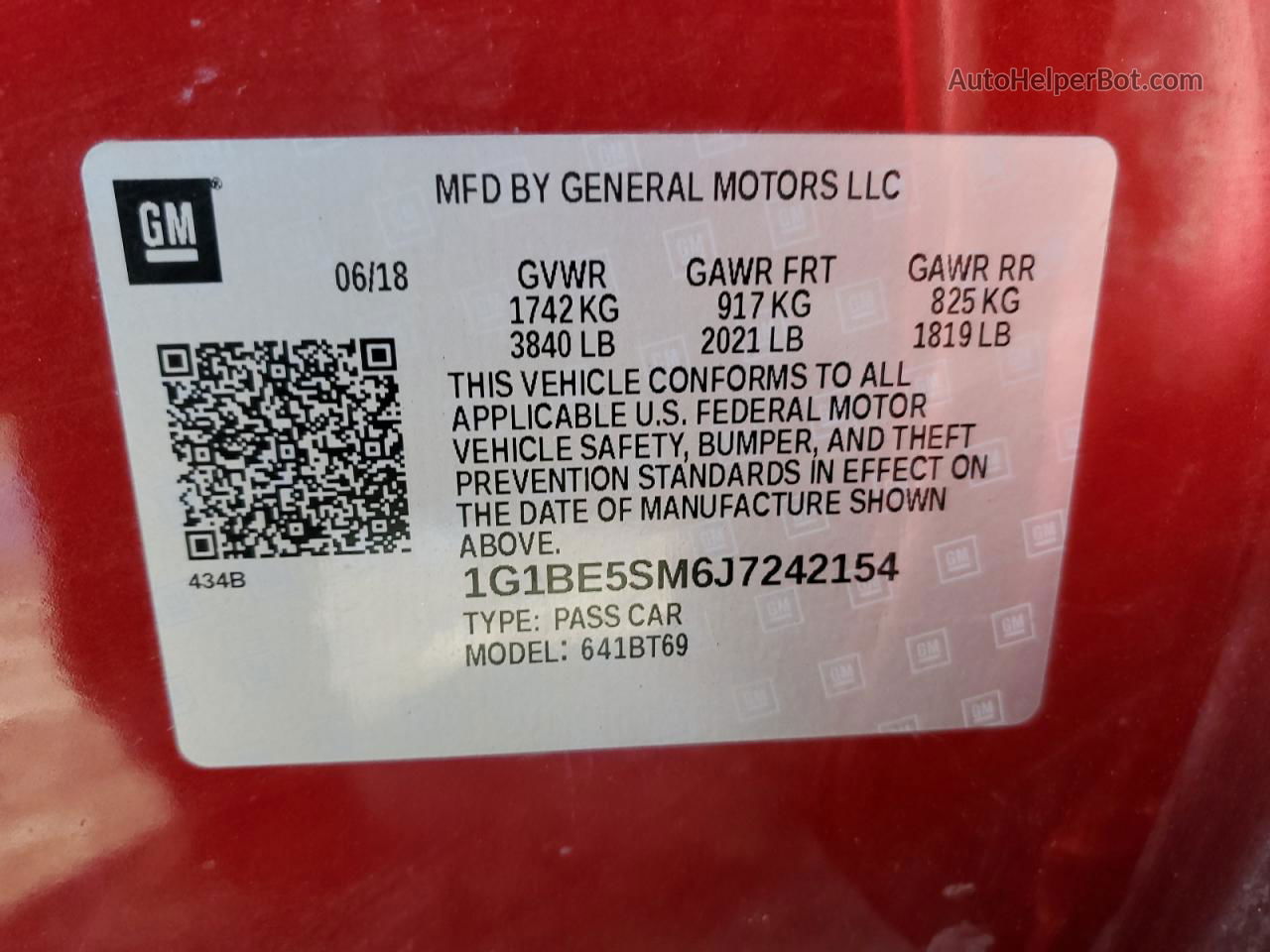 2018 Chevrolet Cruze Lt Red vin: 1G1BE5SM6J7242154