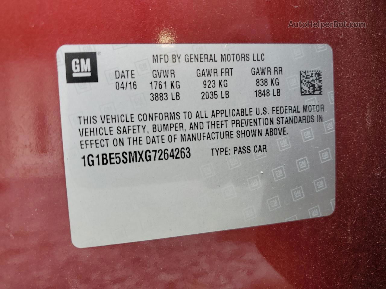 2016 Chevrolet Cruze Lt Red vin: 1G1BE5SMXG7264263