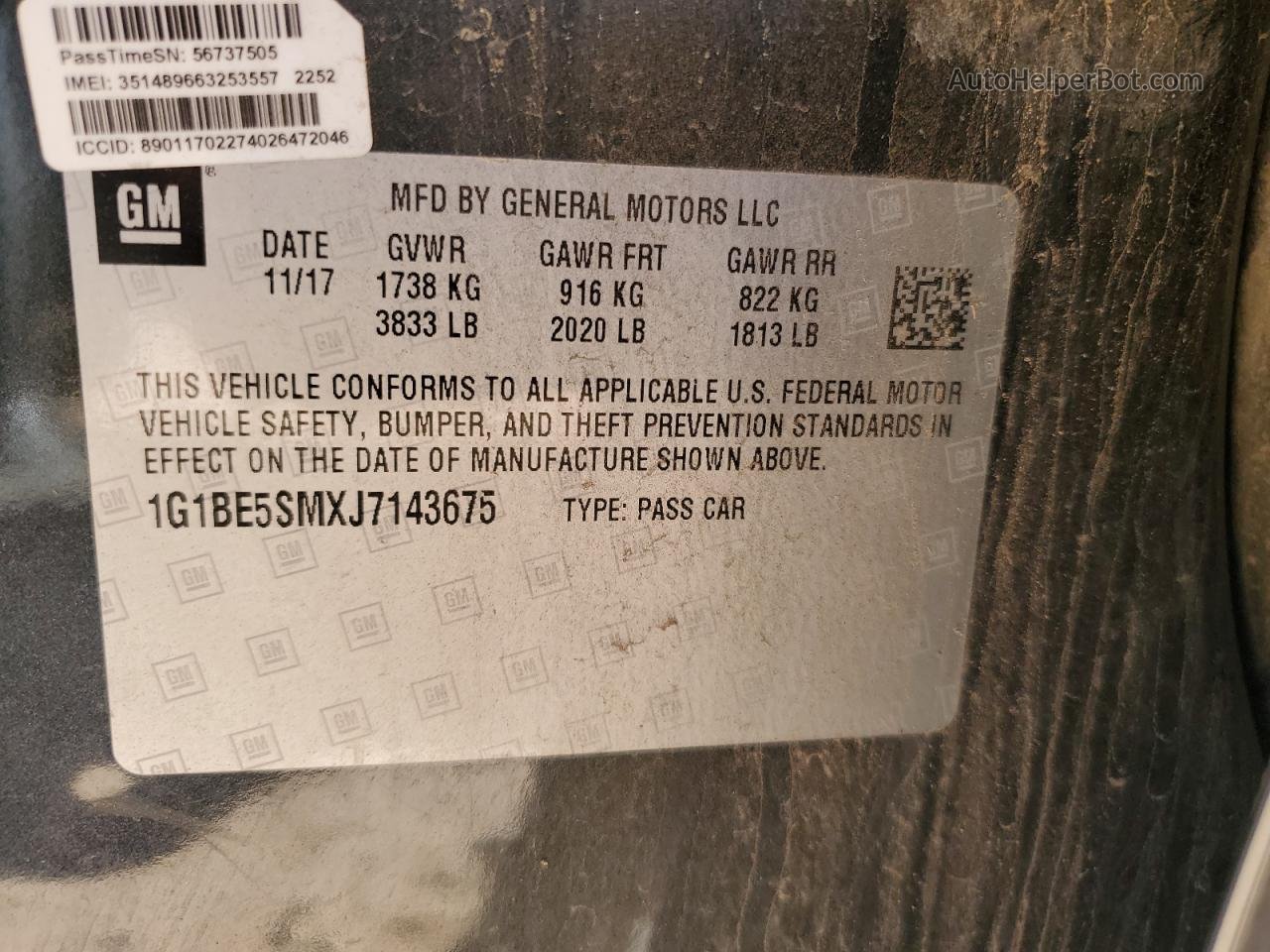 2018 Chevrolet Cruze Lt Угольный vin: 1G1BE5SMXJ7143675
