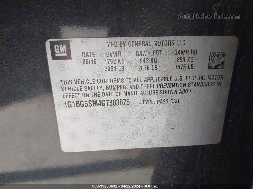 2016 Chevrolet Cruze Premier Auto Gray vin: 1G1BG5SM4G7303875