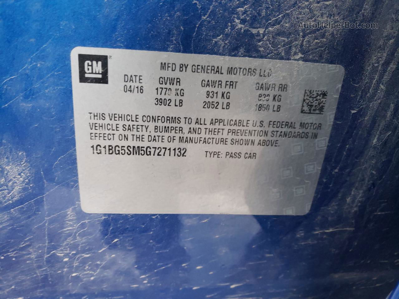 2016 Chevrolet Cruze Premier Синий vin: 1G1BG5SM5G7271132