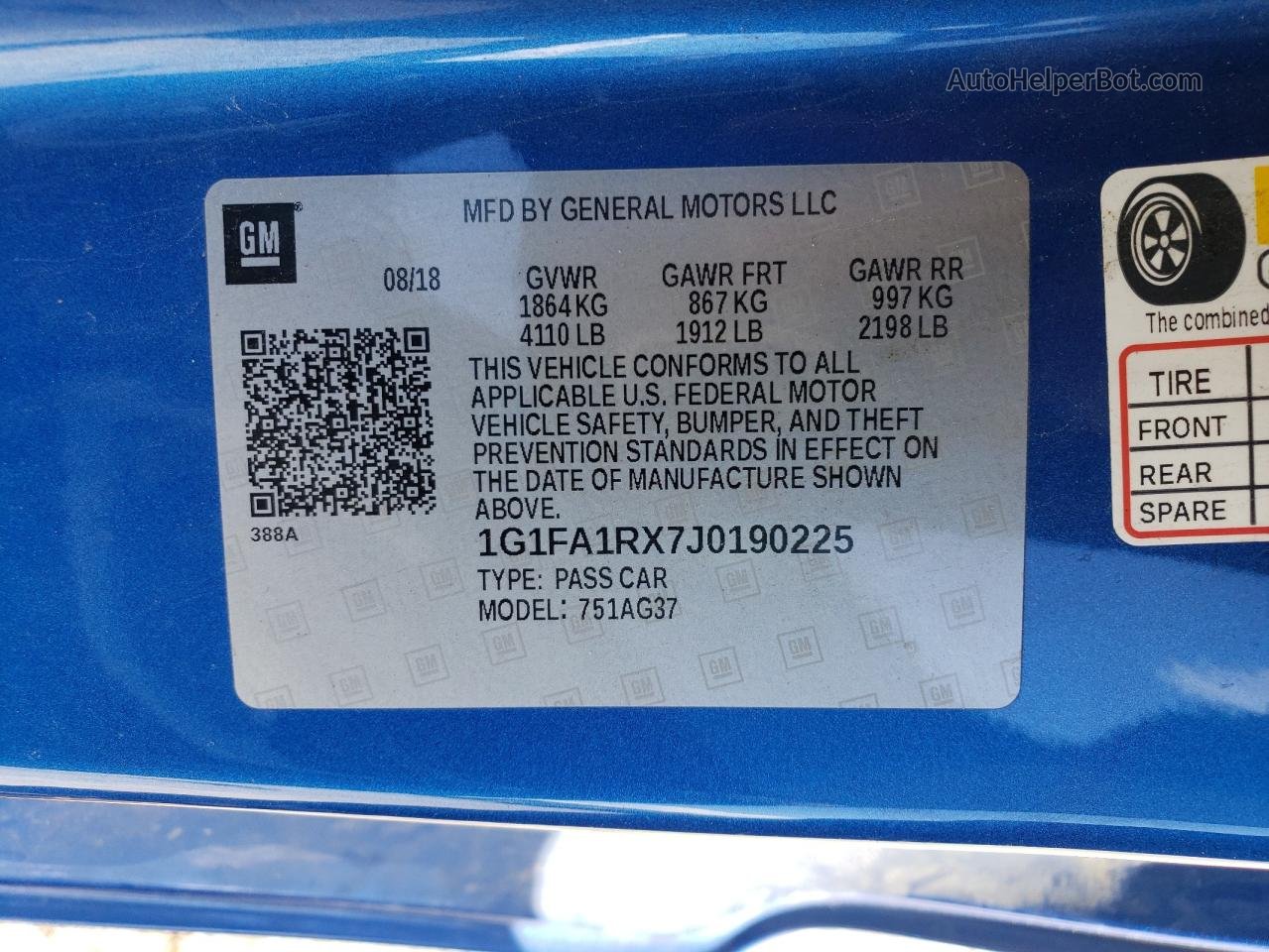 2018 Chevrolet Camaro Ls Синий vin: 1G1FA1RX7J0190225