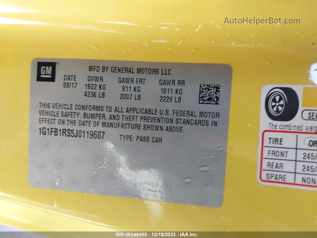 2018 Chevrolet Camaro 1lt Yellow vin: 1G1FB1RS5J0119607