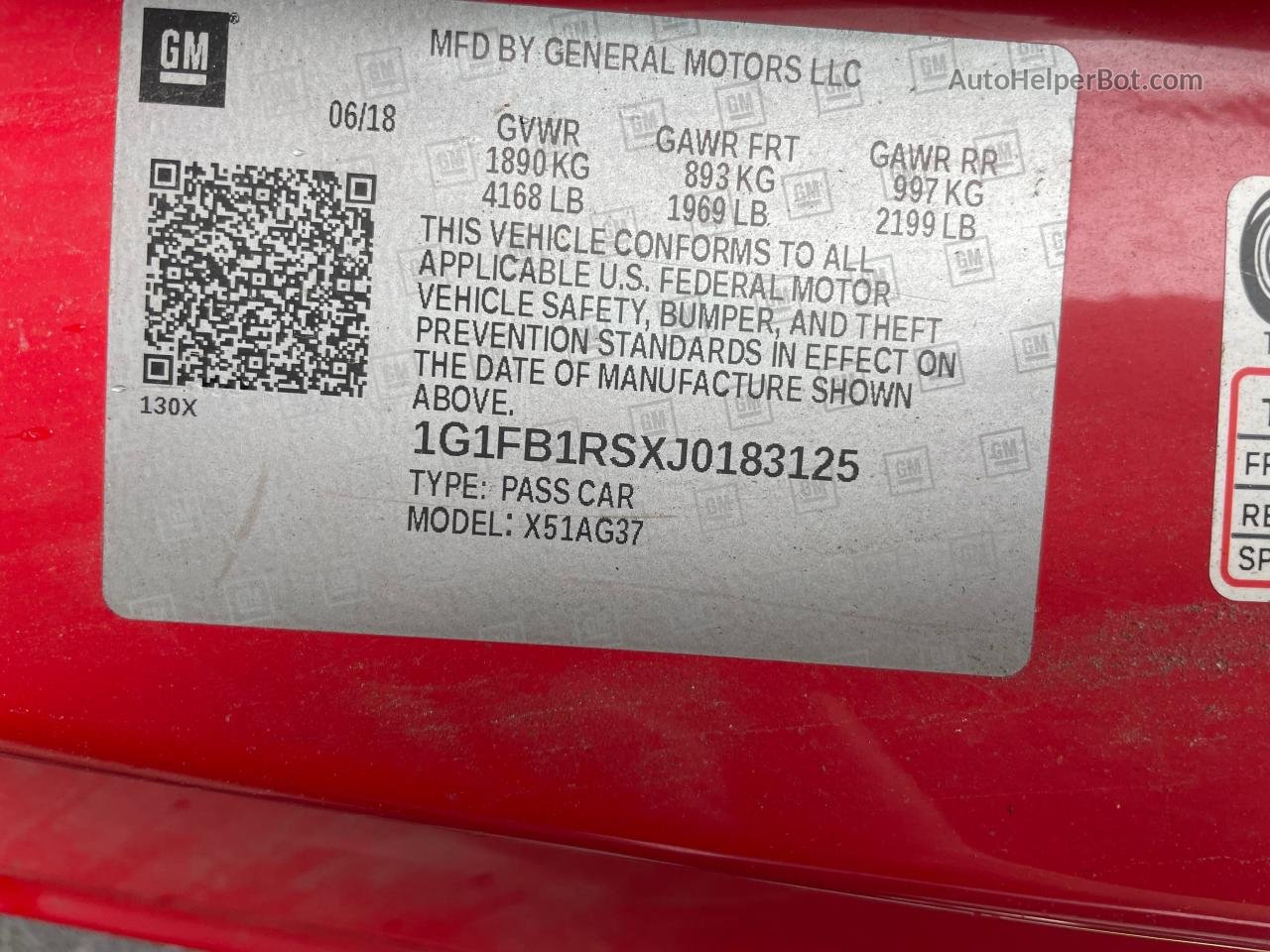 2018 Chevrolet Camaro Lt Красный vin: 1G1FB1RSXJ0183125