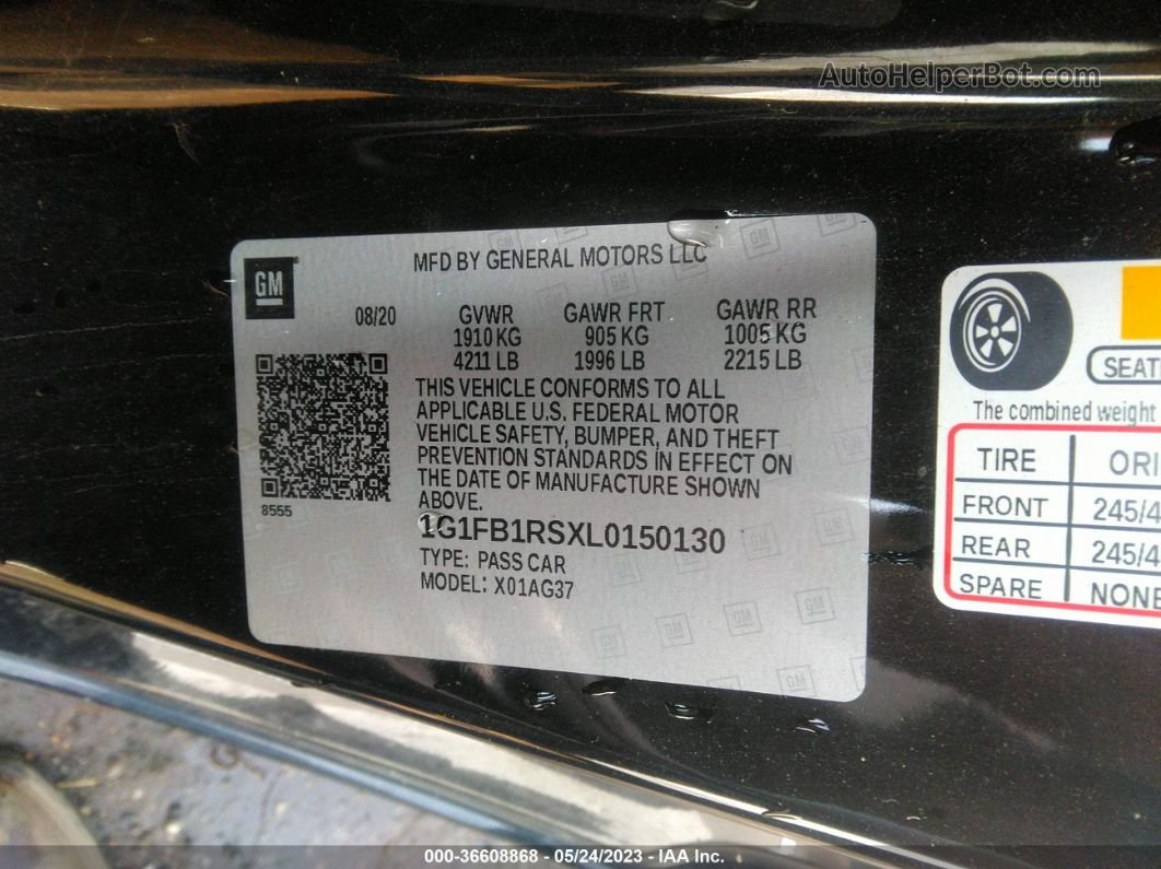 2020 Chevrolet Camaro 1lt Черный vin: 1G1FB1RSXL0150130