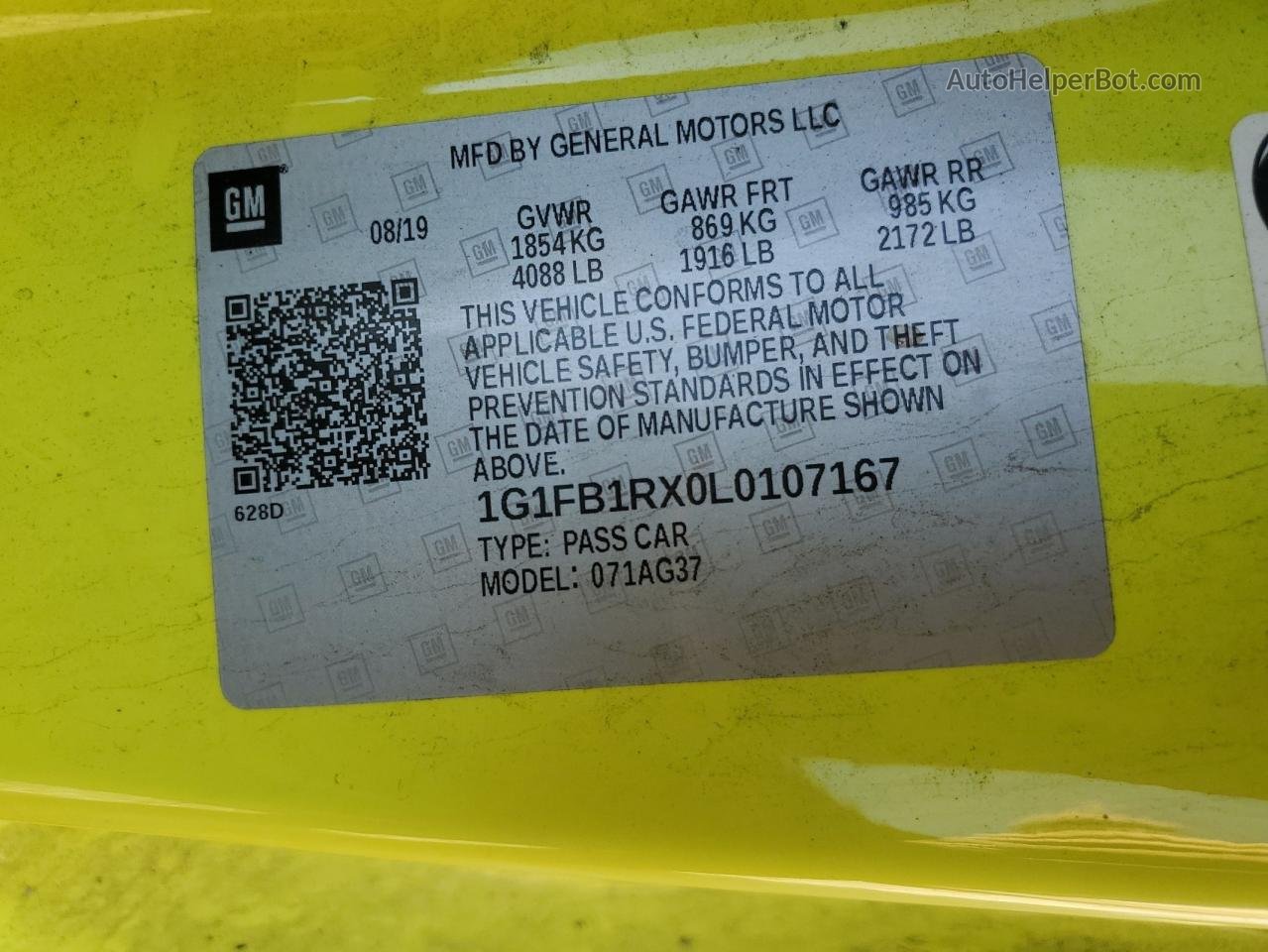 2020 Chevrolet Camaro Ls Green vin: 1G1FB1RX0L0107167