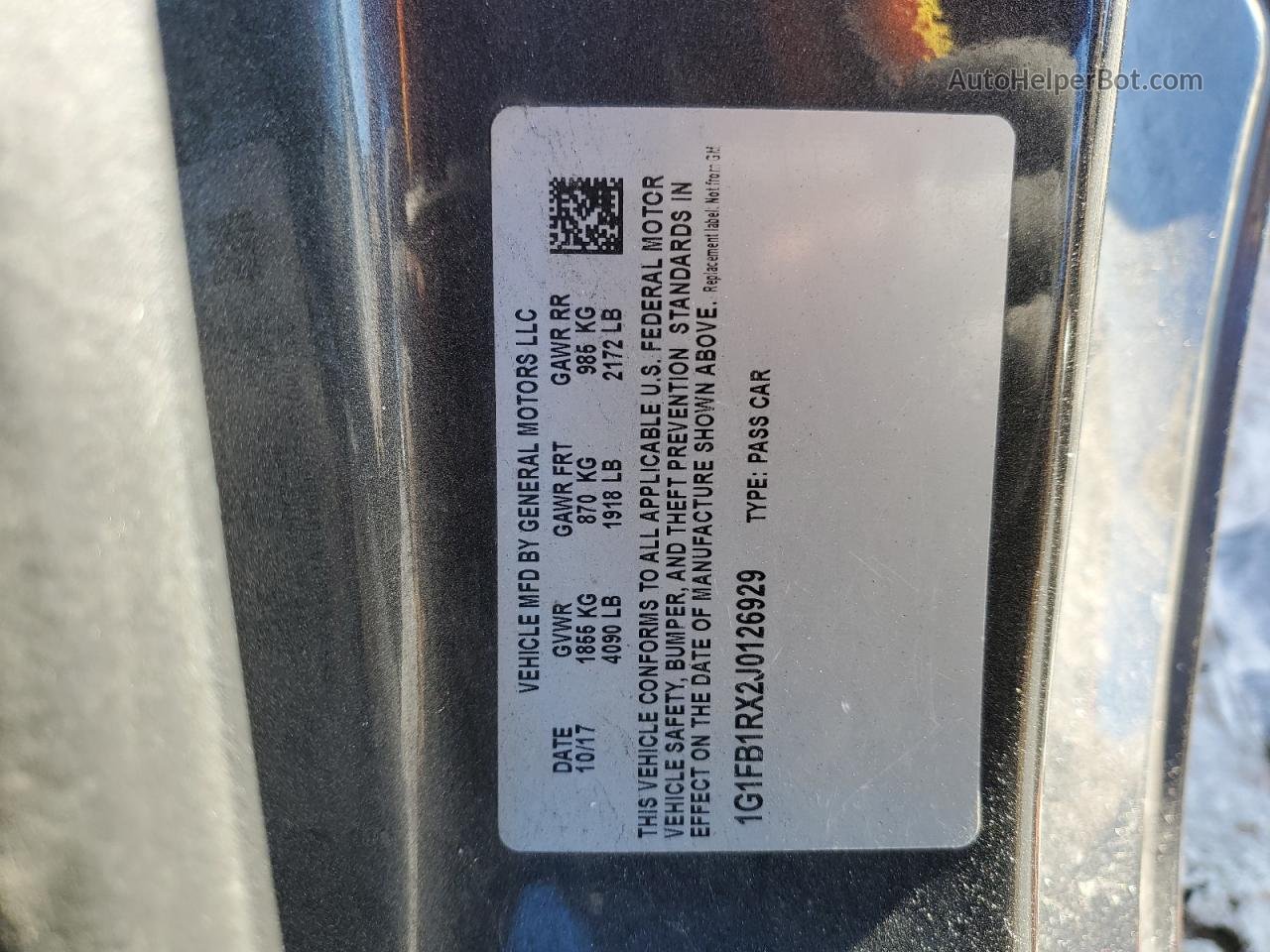 2018 Chevrolet Camaro Lt Серый vin: 1G1FB1RX2J0126929
