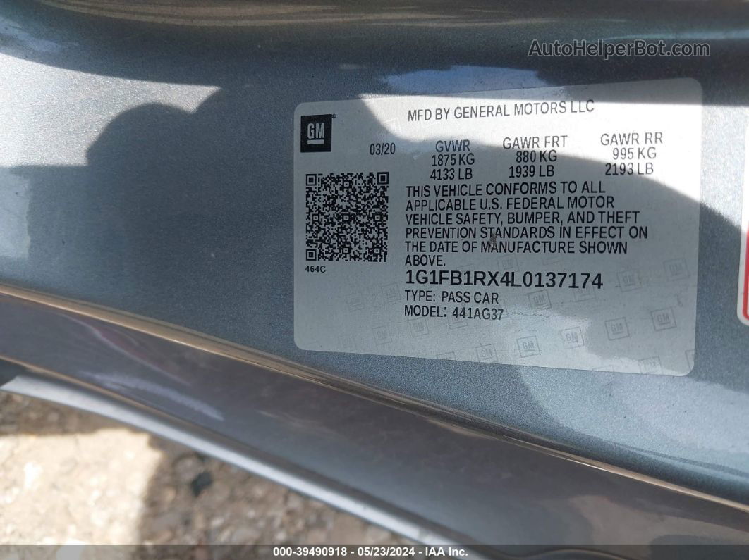 2020 Chevrolet Camaro Rwd  1lt Gray vin: 1G1FB1RX4L0137174