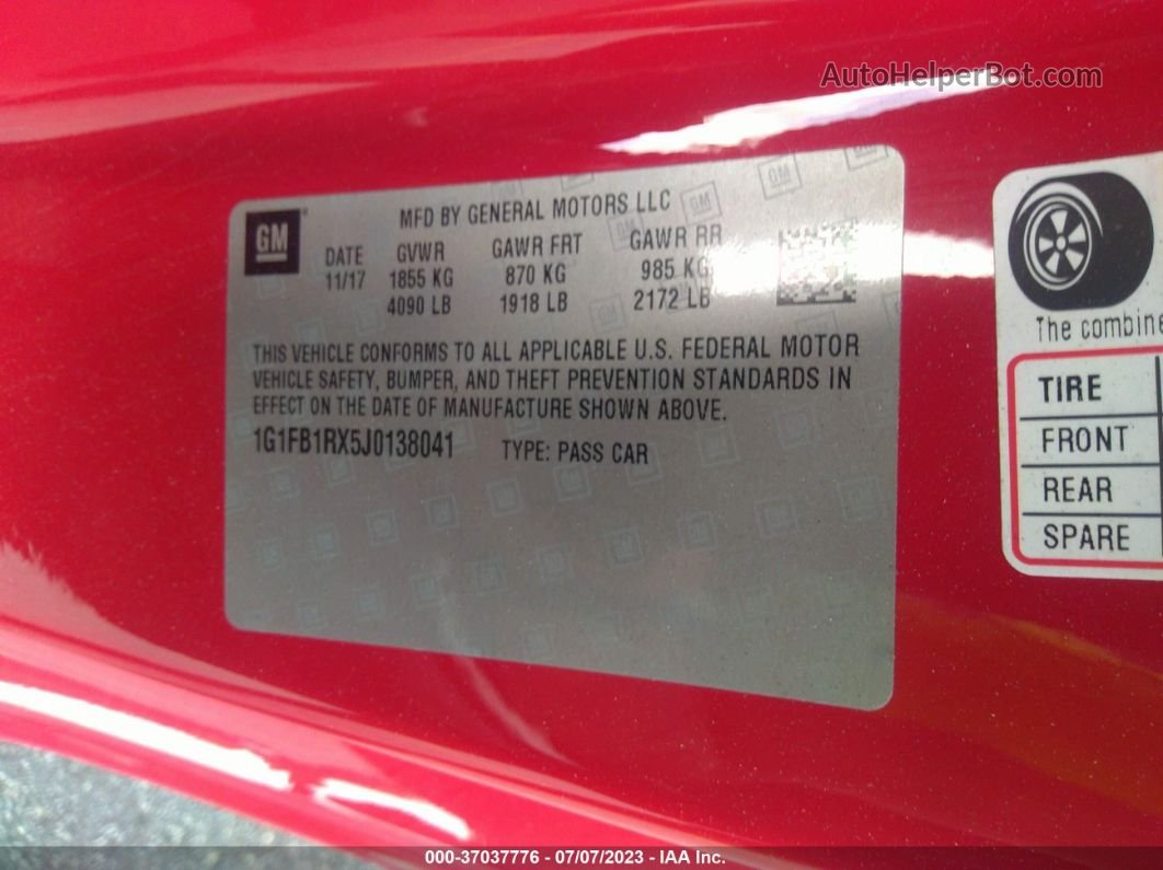 2018 Chevrolet Camaro 1lt Красный vin: 1G1FB1RX5J0138041