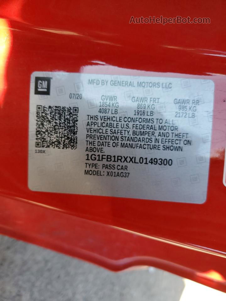 2020 Chevrolet Camaro Ls Red vin: 1G1FB1RXXL0149300