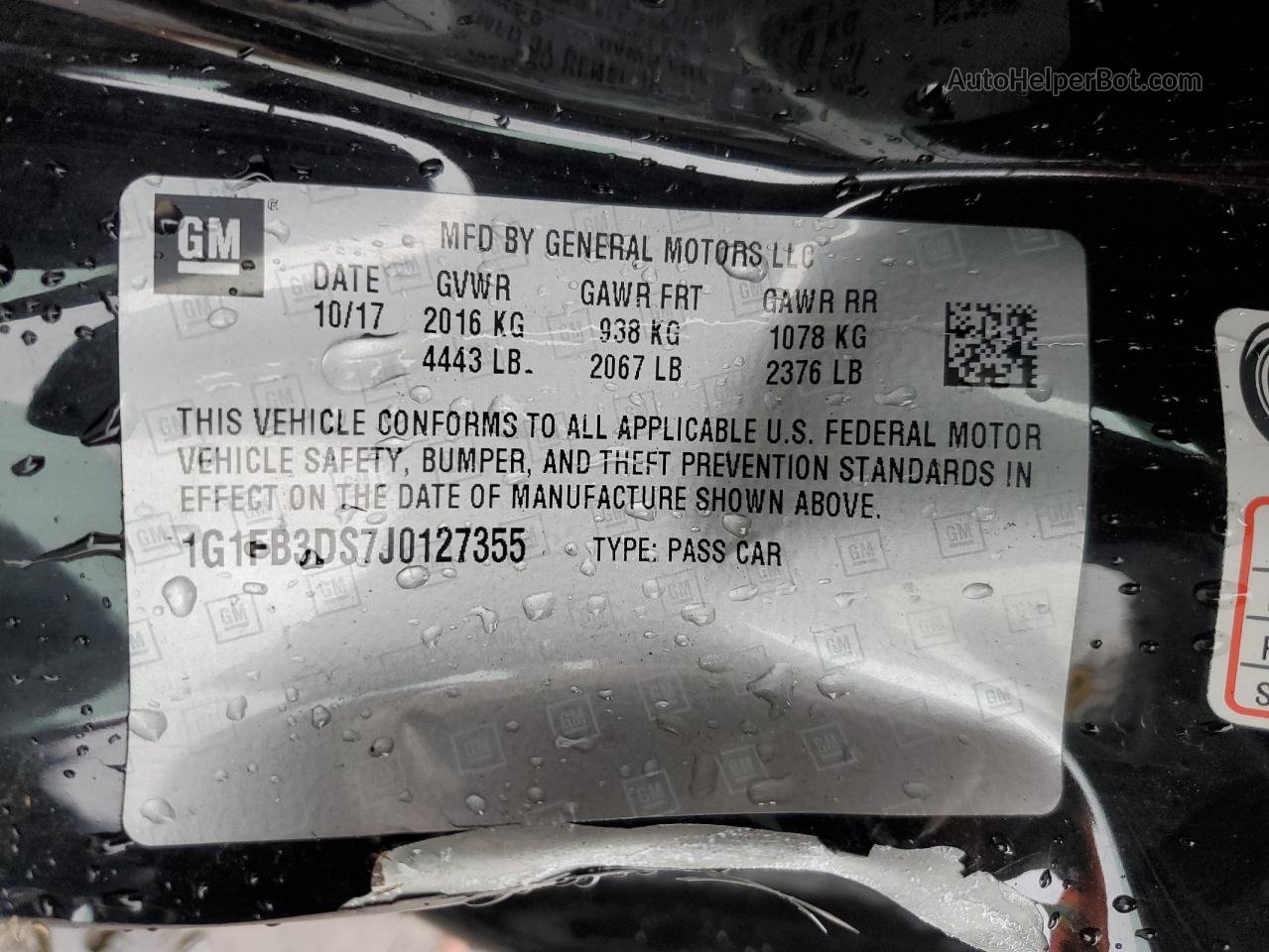 2018 Chevrolet Camaro Lt Black vin: 1G1FB3DS7J0127355