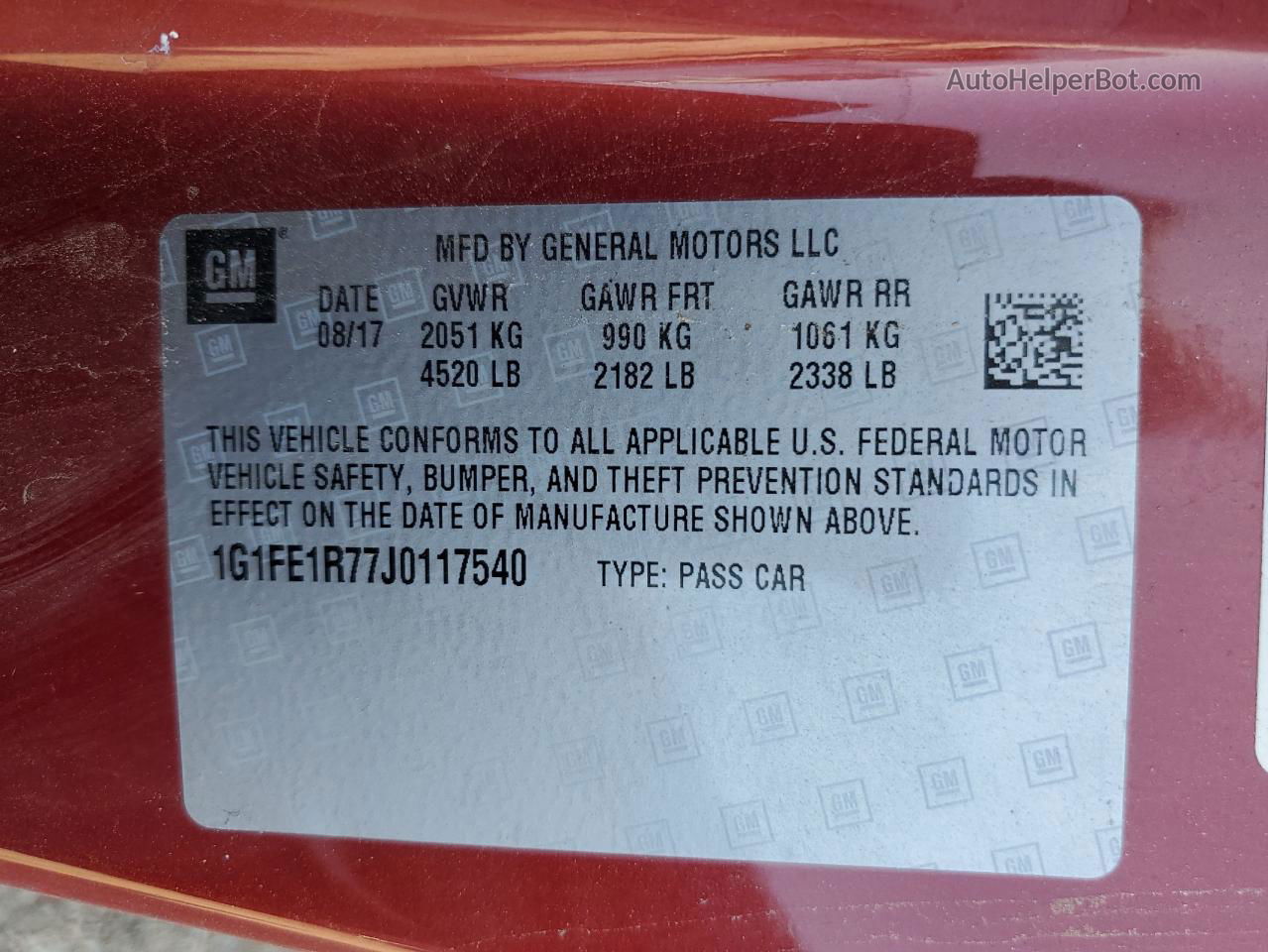 2018 Chevrolet Camaro Ss Burgundy vin: 1G1FE1R77J0117540