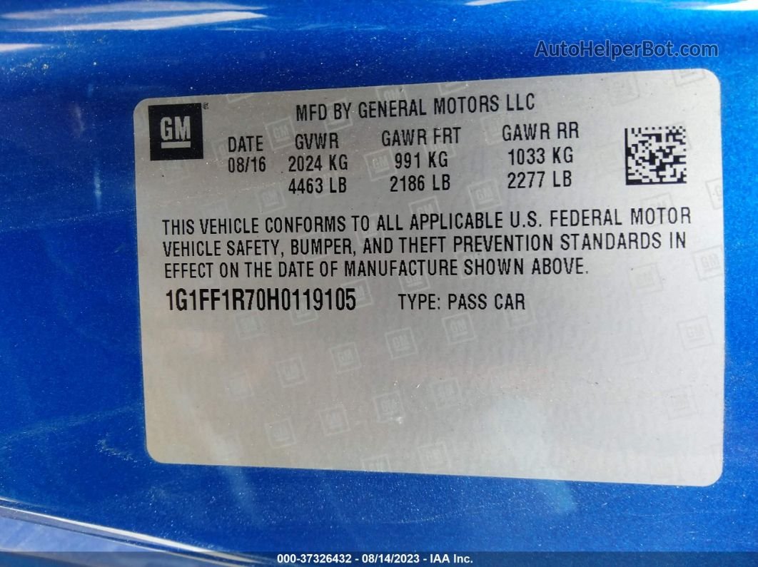 2017 Chevrolet Camaro 1ss Blue vin: 1G1FF1R70H0119105