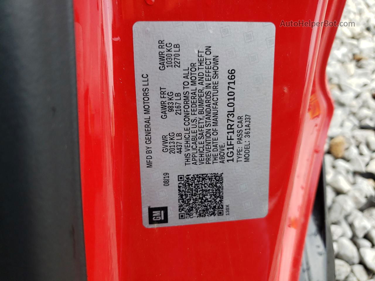 2020 Chevrolet Camaro Lz Red vin: 1G1FF1R73L0107166