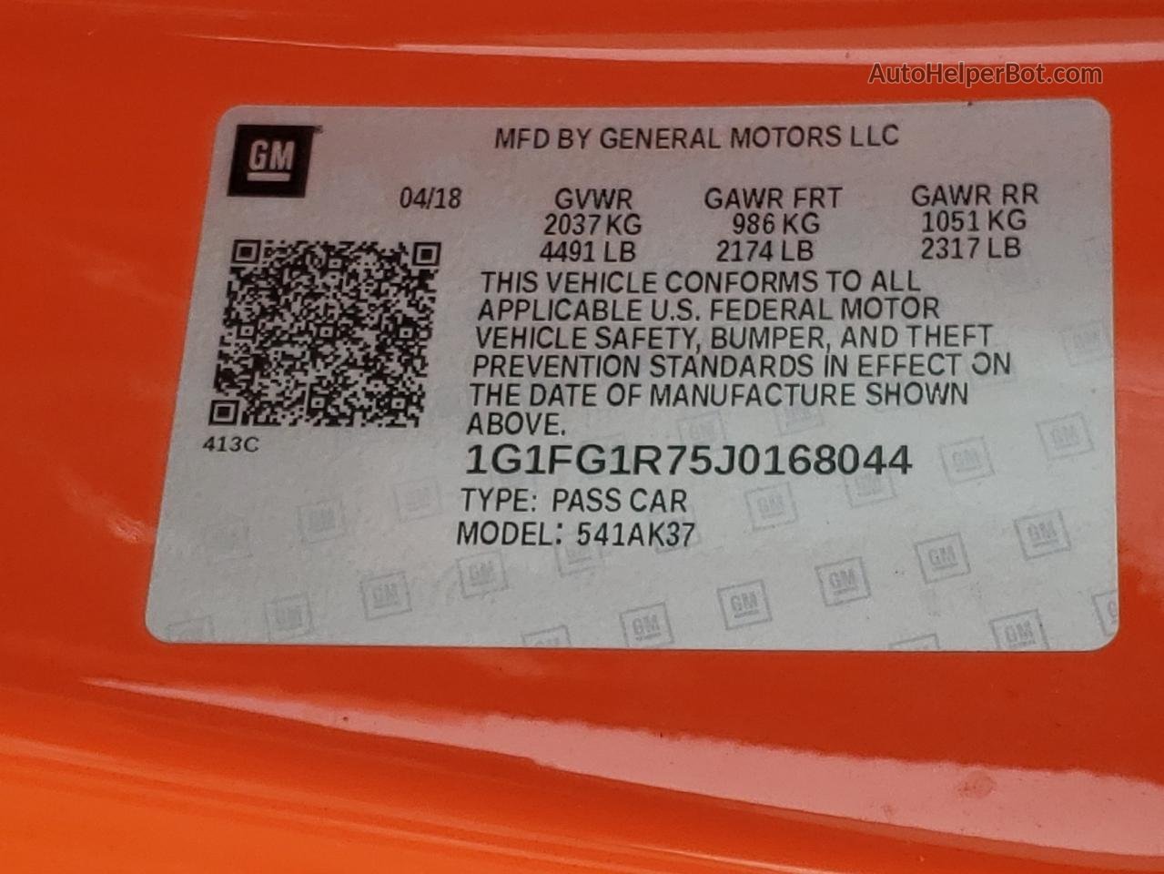 2018 Chevrolet Camaro Ss Orange vin: 1G1FG1R75J0168044
