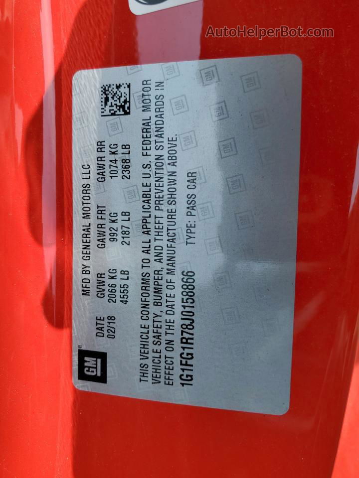2018 Chevrolet Camaro Ss Red vin: 1G1FG1R78J0158866
