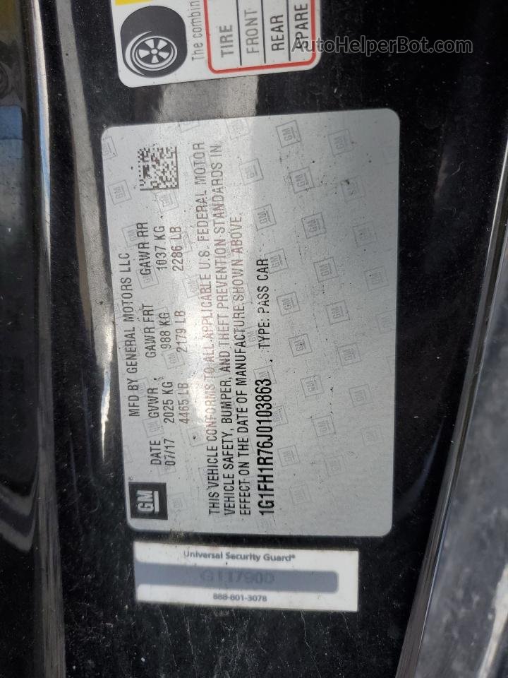 2018 Chevrolet Camaro Ss Black vin: 1G1FH1R76J0103863