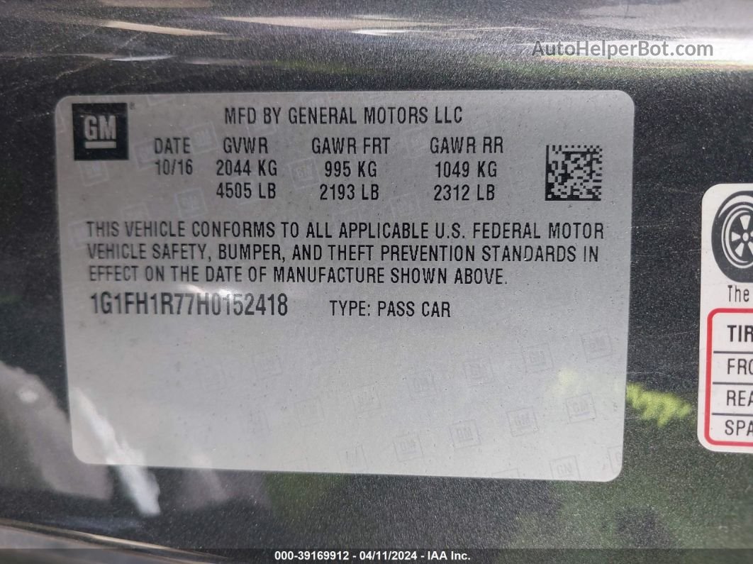 2017 Chevrolet Camaro 2ss Gray vin: 1G1FH1R77H0152418