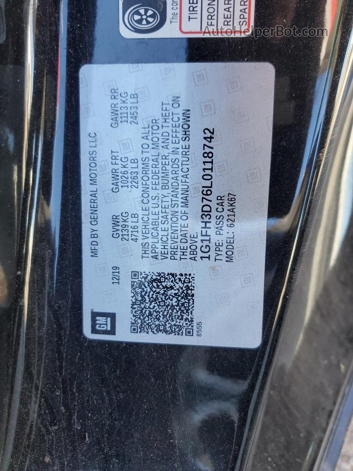 2020 Chevrolet Camaro Ss Black vin: 1G1FH3D76L0118742