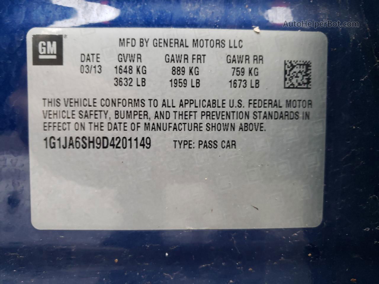 2013 Chevrolet Sonic Ls Синий vin: 1G1JA6SH9D4201149