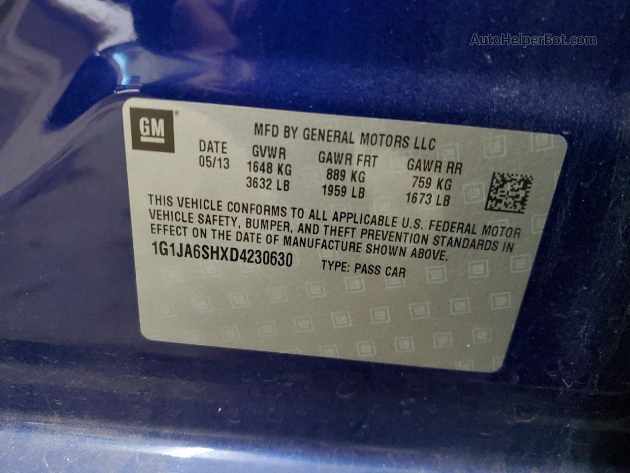 2013 Chevrolet Sonic Ls Синий vin: 1G1JA6SHXD4230630