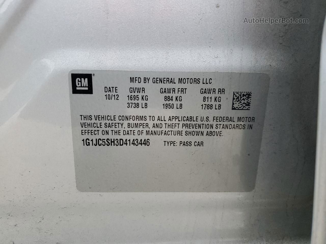 2013 Chevrolet Sonic Lt Серебряный vin: 1G1JC5SH3D4143446