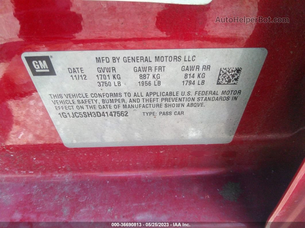 2013 Chevrolet Sonic Lt Auto Red vin: 1G1JC5SH3D4147562