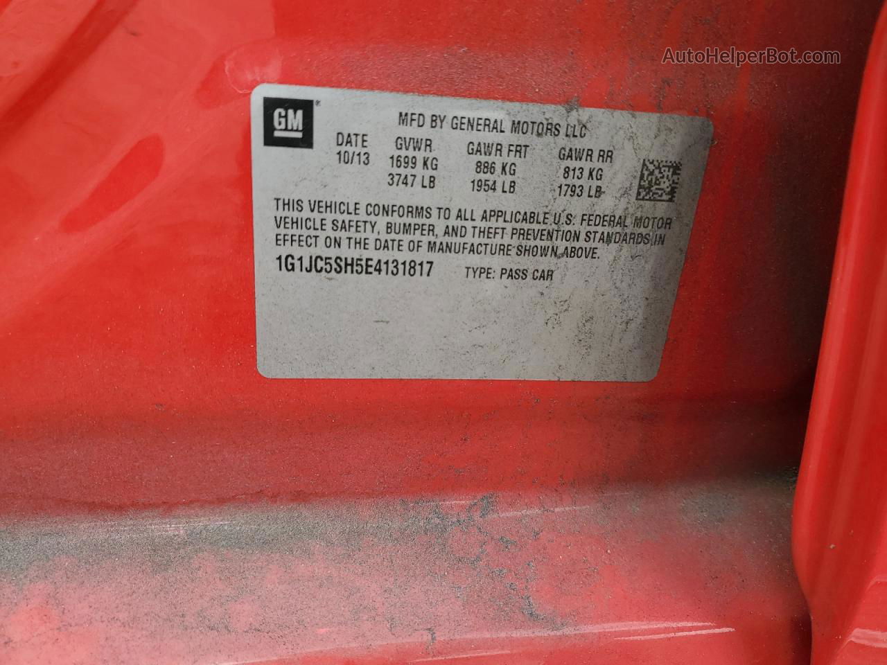 2014 Chevrolet Sonic Lt Red vin: 1G1JC5SH5E4131817