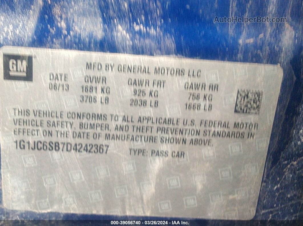 2013 Chevrolet Sonic Lt Auto Blue vin: 1G1JC6SB7D4242367