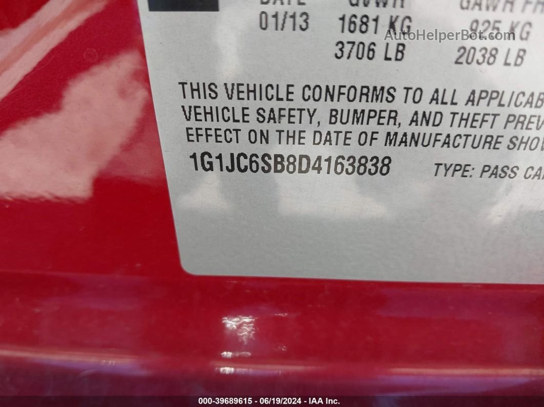 2013 Chevrolet Sonic Lt Auto Red vin: 1G1JC6SB8D4163838