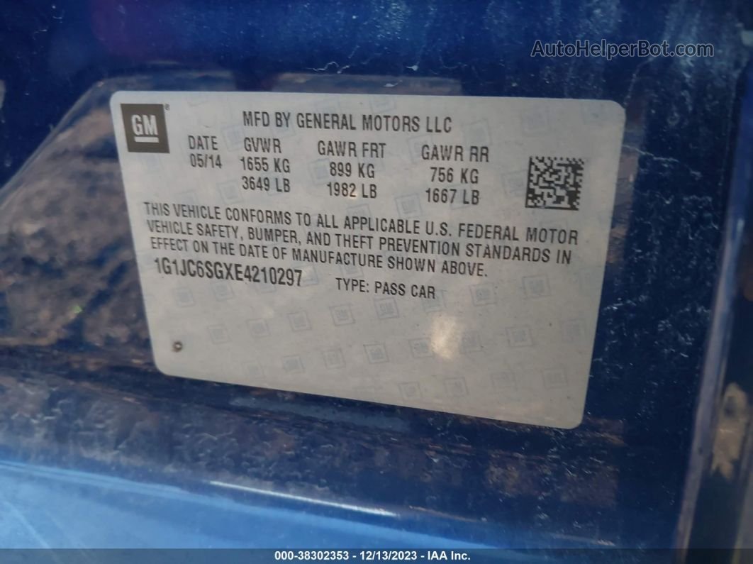 2014 Chevrolet Sonic Lt Auto Синий vin: 1G1JC6SGXE4210297