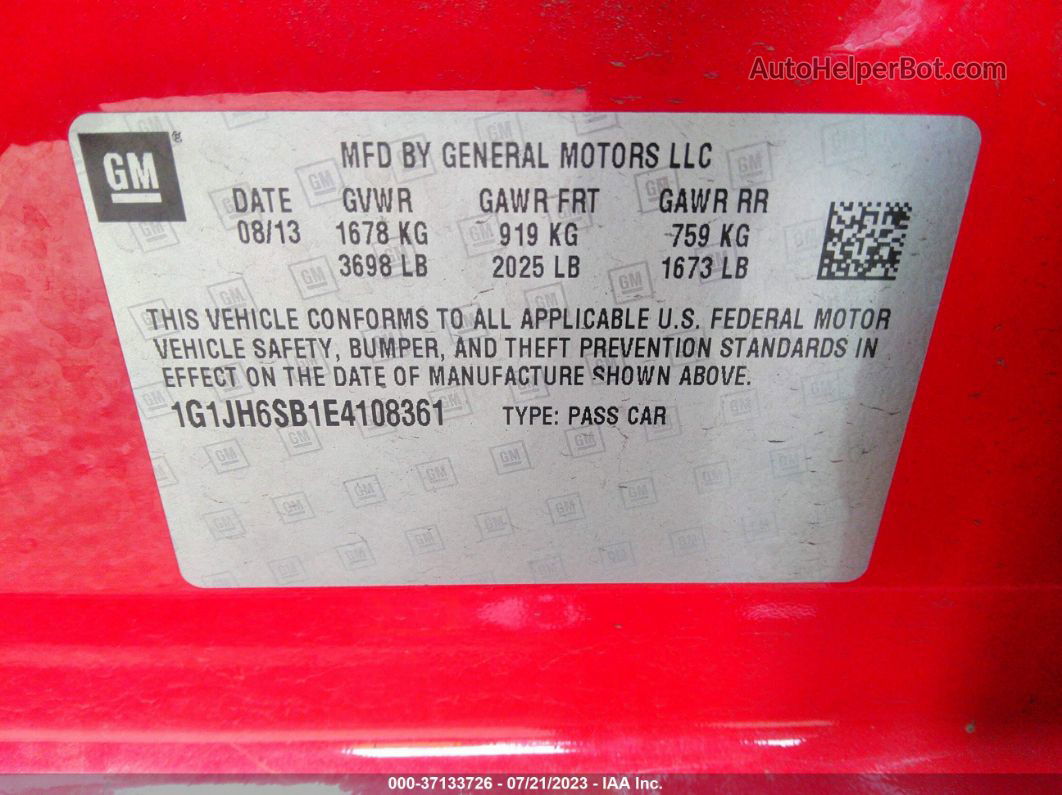 2014 Chevrolet Sonic Rs Red vin: 1G1JH6SB1E4108361