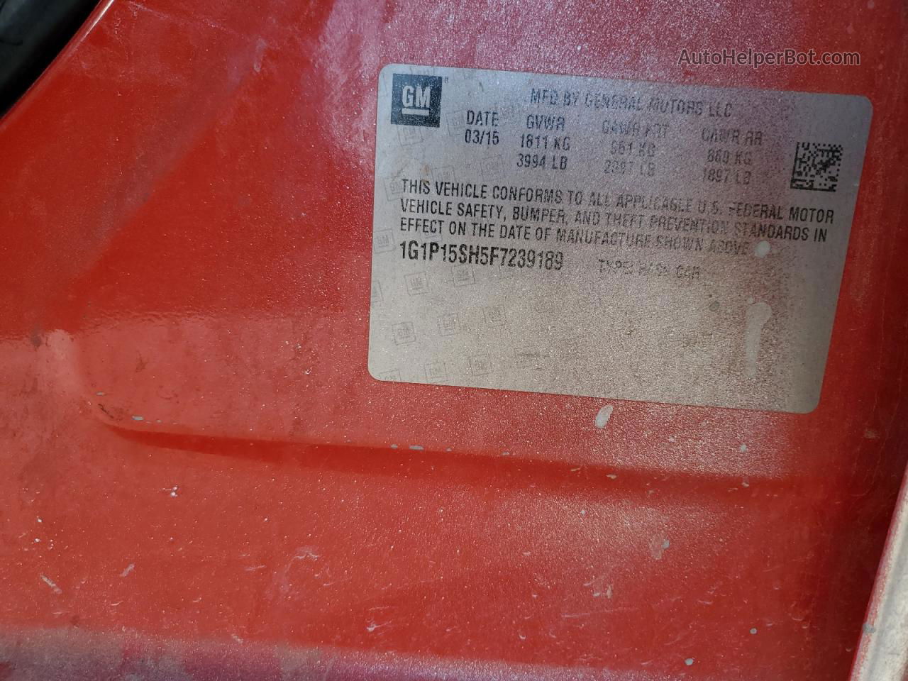 2015 Chevrolet Cruze L Red vin: 1G1P15SH5F7239189